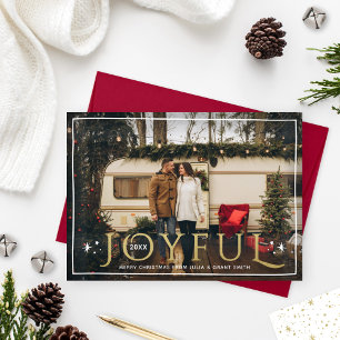 Joyful Twinkle Lights and Stars Gold Foil Foto Feiertagskarte