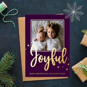 Joyful Typografy Script Modernes Foto Weihnachten Folien Feiertagskarte