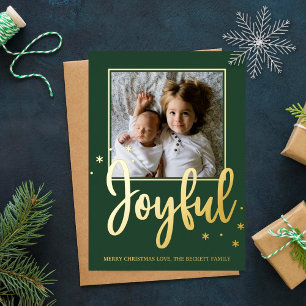 Joyful Typografy Script Modernes Foto Weihnachten Folien Feiertagspostkarte