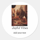 Joyful Vibes add family Christmas photo name simpl Runder Aufkleber (Vorderseite)