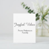 Joyful Vibes red Christmas add family name date Postkarte (Stehend Vorderseite)