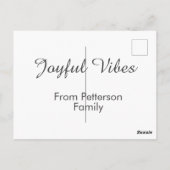 Joyful Vibes red Christmas add family name date Postkarte (Rückseite)