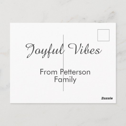 Joyful Vibes red Christmas add family name date Postkarte (Rückseite)