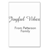 Joyful Vibes red Christmas add family name date Tischnummer (Vorderseite)