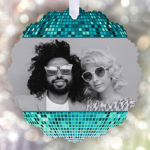 Joyful Vibes Retro Disco Ball Foto Weihnachten Ornament Karte