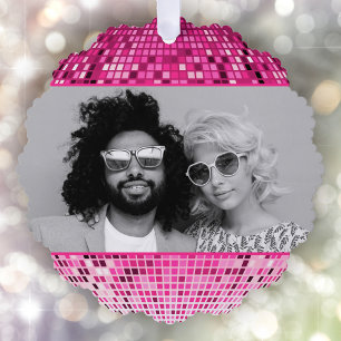 Joyful Vibes Retro Disco Ball Foto Weihnachten Ornament Karte