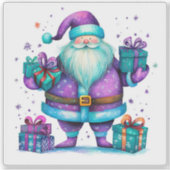 Joyful Violet Santa Celebrates Weihnachten Aufkleber (Vorderseite)