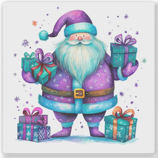 Joyful Violet Santa Celebrates Weihnachten Aufkleber (Vorderseite)