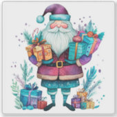 Joyful Violet Santa mit Geschenken Aufkleber (Vorderseite)