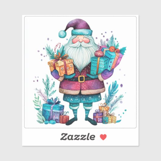 Joyful Violet Santa mit Geschenken Aufkleber (Blatt)