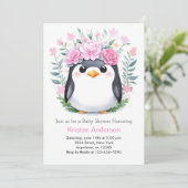 Joyful Watercolor Pinguin Girl Baby Dusche Einladung (Stehend Vorderseite)