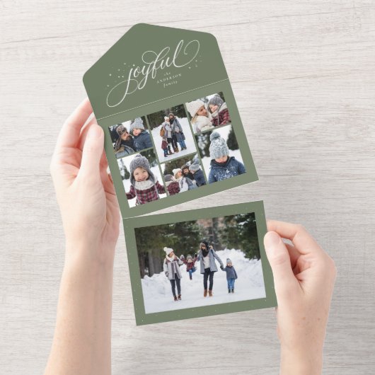 Joyful Weihnachtscollage 7 Foto Grün dreimal All In One Einladung (Abreißen)
