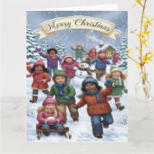 Joyful Winter Wonderland – Kids Merry Christmas Karte (Gelbe Blume)