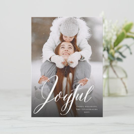 Joyful Wirbel White Script Weihnachten Klassisches (Stehend Vorderseite)