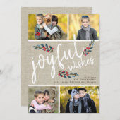 Joyful Wish Beige Linen Weihnachten 4 Foto Collage (Vorne/Hinten)