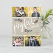 Joyful Wish Beige Linen Weihnachten 4 Foto Collage (Stehend Vorderseite)
