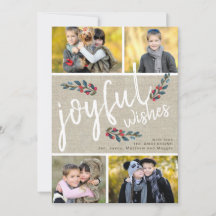 Joyful Wish Beige Linen Weihnachten 4 Foto Collage