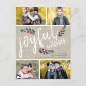 Joyful Wish Beige Linen Weihnachten 4 Foto Collage (Vorderseite)
