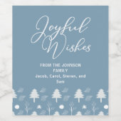 Joyful Wish Slate Blue Christmas Trees Custom Weinetikett (Einzelnes Label)