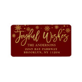 Joyful Wishs Imitats Gold & Burgund Weihnachts-Adr Adressaufkleber (Vorne)