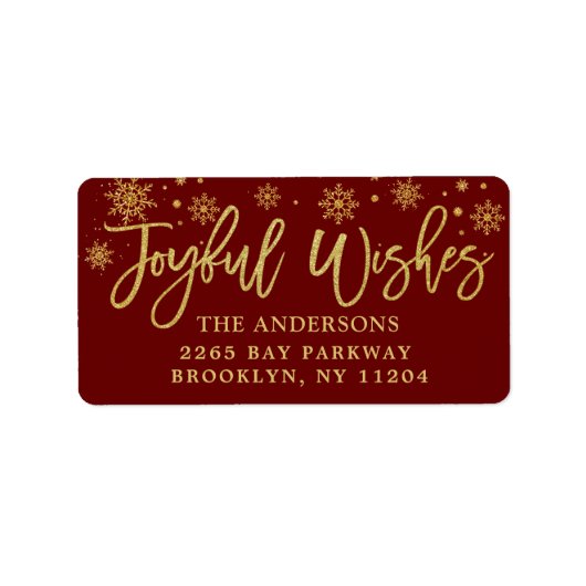 Joyful Wishs Imitats Gold & Burgund Weihnachts-Adr Adressaufkleber (Vorne)