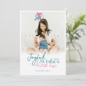 Joyful Wishs & Mistletoe Kisses Foto Feiertagskarte (Stehend Vorderseite)