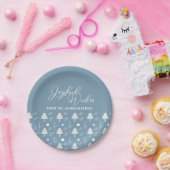 Joyful Wishs Slate Blue Trees Weihnachts-Party Pappteller (Party)