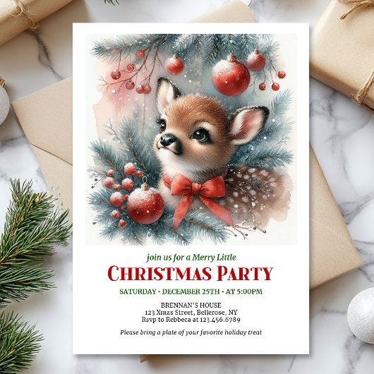 Joyful woodland deer Christmas kids invite printab Einladung