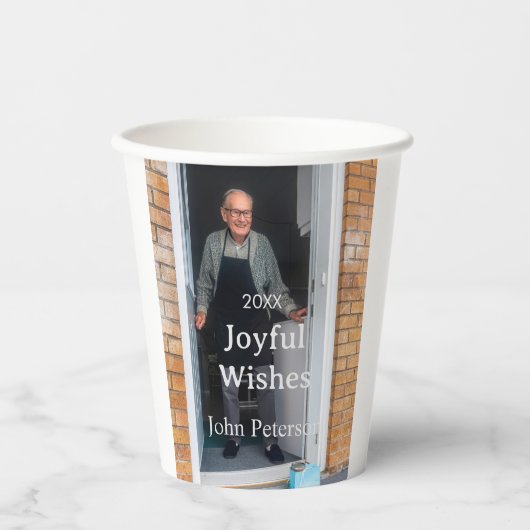 Joyful Wünsche hinzufügen Name Foto Mann Feiertage Pappbecher (Vorderseite)