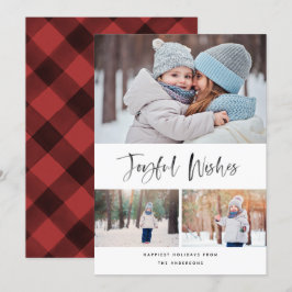 Joyful wünscht Modern Brush Script Foto Weihnachte Feiertagskarte