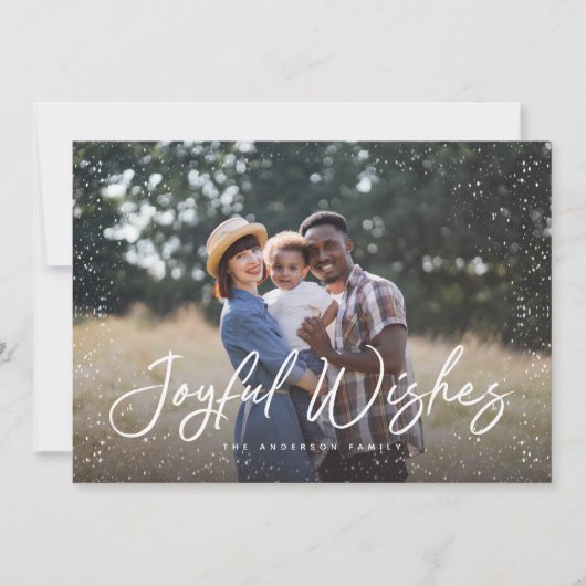 Joyful wünscht Script Snow Foto Weihnachten (Vorderseite)
