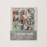 Joyful wünscht Weihnachten 6 Custom Foto Collage Puzzle<br><div class="desc">Modern & Chic Joyful wünscht Weihnachten 6 Custom Foto Collage Puzzle. Mit lustigen modernen Schriftart, Imitats Rose Goldfolie & Aquamarinen Glitzer Rahmen & Rahmen, ein Schneeflocken Hintergrund, mit Grau & Rose Gold Gitterbasis! Tauchen Sie ein in Ihre Fotos und senden Sie ein personalisiertes Weihnachtsgrüßen an Familie und Freunde!</div>
