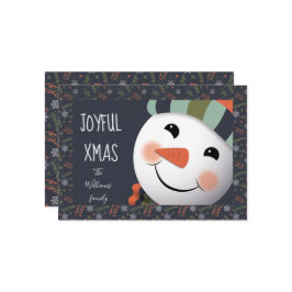 Joyful Xmas Happy Snowman Blätter Rand blau Feiertagskarte