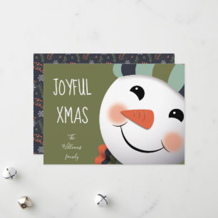 Joyful Xmas Happy Snowman Illustration grün Feiertagskarte
