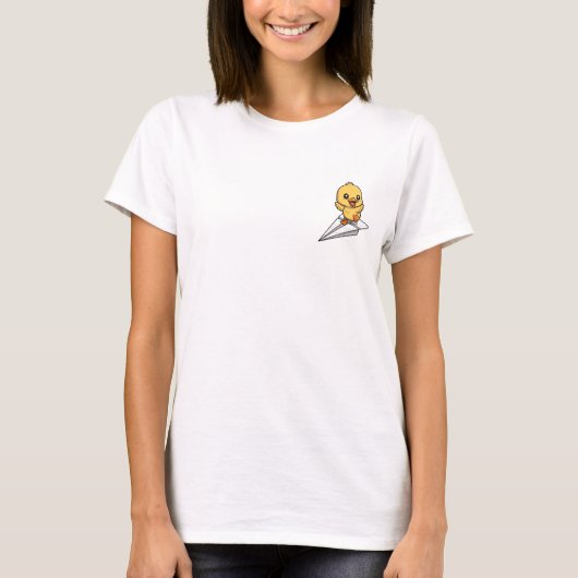 Joyful Yellow Duckling Surfing on a Paper Airplane T-Shirt (Vorderseite)