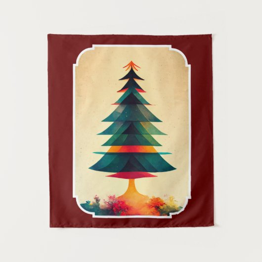 Joyfull Christmas Tree Geometric Künstlerisch Desi Wandteppich (Vorderseite)