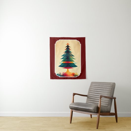 Joyfull Christmas Tree Geometric Künstlerisch Desi Wandteppich (Beispiel)