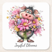Joyiful Blooms Cute Pig Floral Coaster Rechteckiger Pappuntersetzer (Vorderseite)