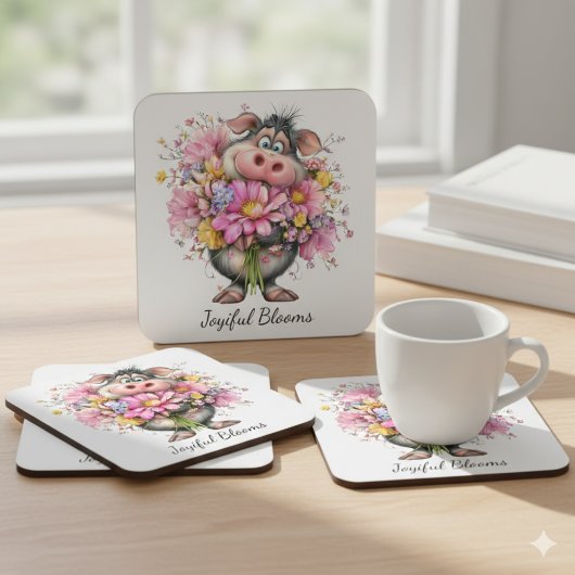 Joyiful Blooms Cute Pig Floral Coaster Rechteckiger Pappuntersetzer