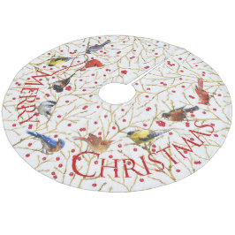 Joyous Backyard Birds & Winterberries Weihnachten Fleece Weihnachtsbaumdecke