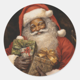 Joyous Black Santa Claus: Holiday Spirit Runder Aufkleber