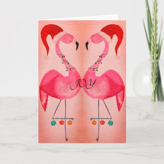Joyous Flamingo Christmas Card: Rosa Karte (Vorderseite)