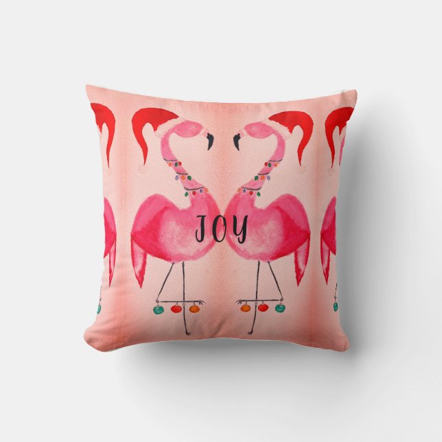 Joyous Flamingo Christmas Throw Pillow Kissen (Vorderseite)
