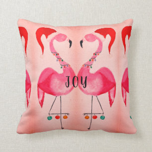 Joyous Flamingo Christmas Throw Pillow Kissen