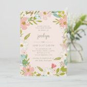 Joyous Floral | Einladung zur Pink Baby Dusche (Stehend Vorderseite)