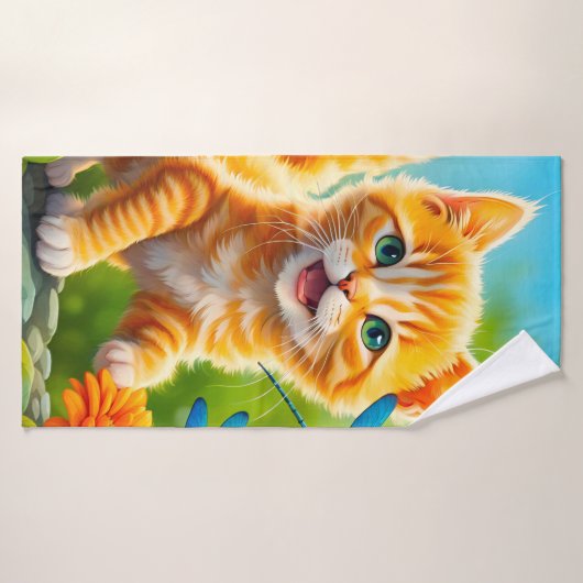 Joyous Kitten Badehandtuch (Badehandtuch)