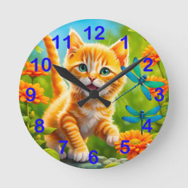 Joyous Kitten Runde Wanduhr