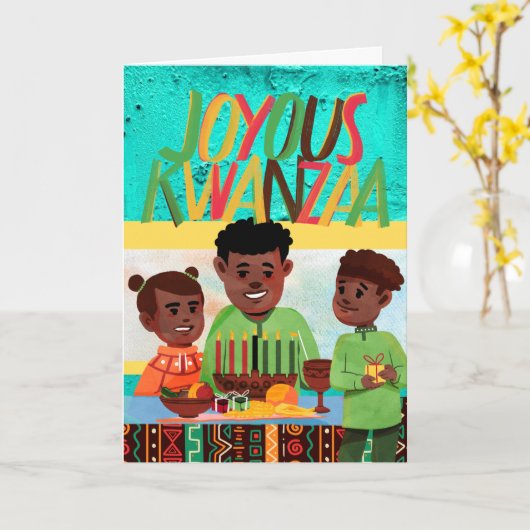 Joyous Kwanzaa Vater and Children with Kinara Karte (Gelbe Blume)