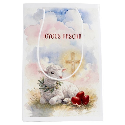 Joyous Pascha Lamb, Red Eggs and Cross Mittlere Geschenktüte (Vorderseite)