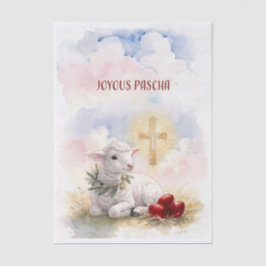 Joyous Pascha Lamb, Red Eggs and Cross Seidenpapier